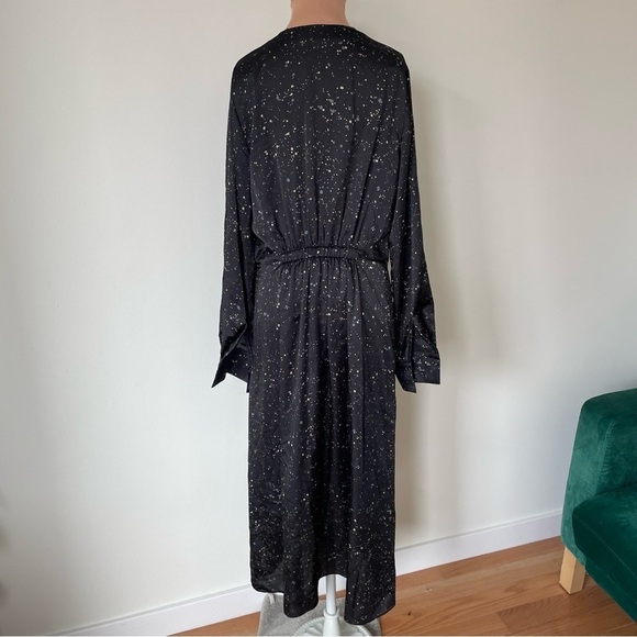 Vince Constellation Print Poet High Low Long Sleeve Black Multi Midi Dress EUC M - Picture 7 of 12